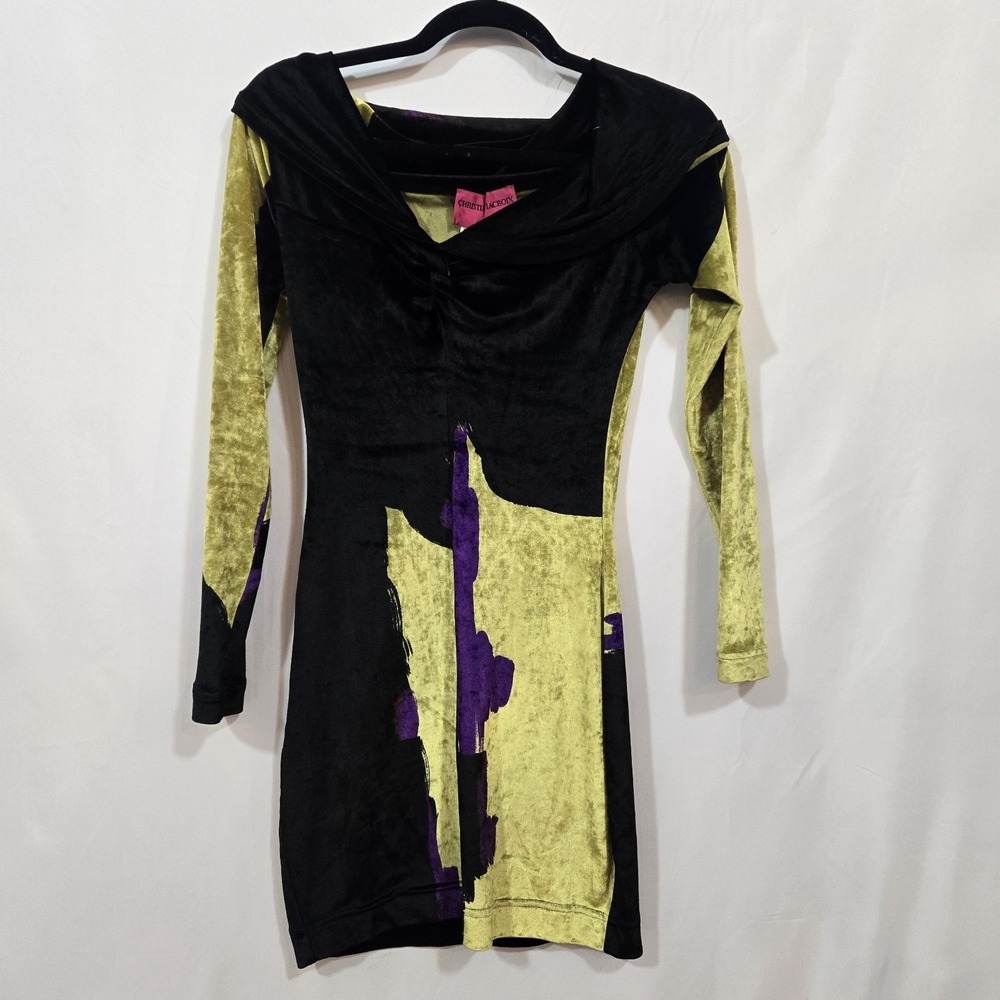 Vintage 1990s Christian Lacroix Velvet Bodycon Dress FR 40 Made in France